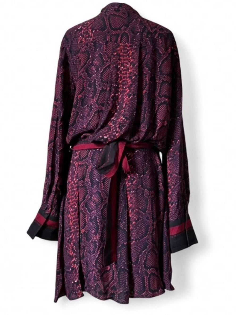 Reiss Aurora Burgundy Snake Print Flippy Belted Knee Length Dress size 10 - Picture 3 of 10